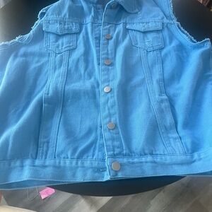 Women’s Sleeveless Denim Vest in Bright Blue